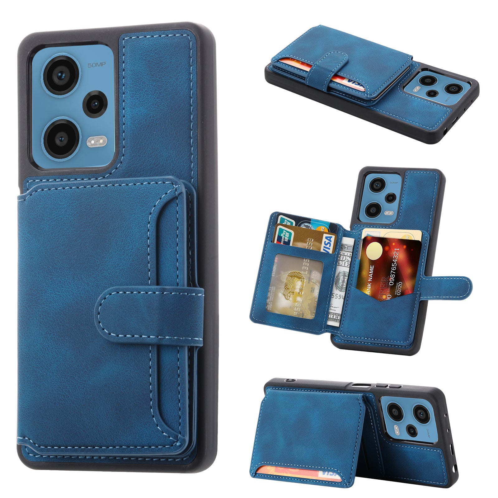 RFID Blocking Phone Case for Xiaomi Redmi Note 12 Pro 5G / Note 12 Pro Speed 5G / Poco X5 Pro 5G , Leather Coated TPU Wallet Kickstand Cover