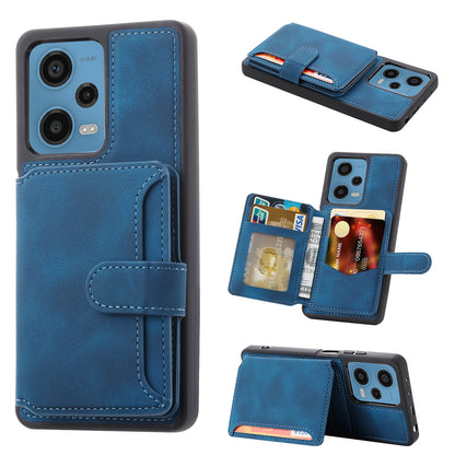 RFID Blocking Phone Case for Xiaomi Redmi Note 12 Pro 5G / Note 12 Pro Speed 5G / Poco X5 Pro 5G , Leather Coated TPU Wallet Kickstand Cover