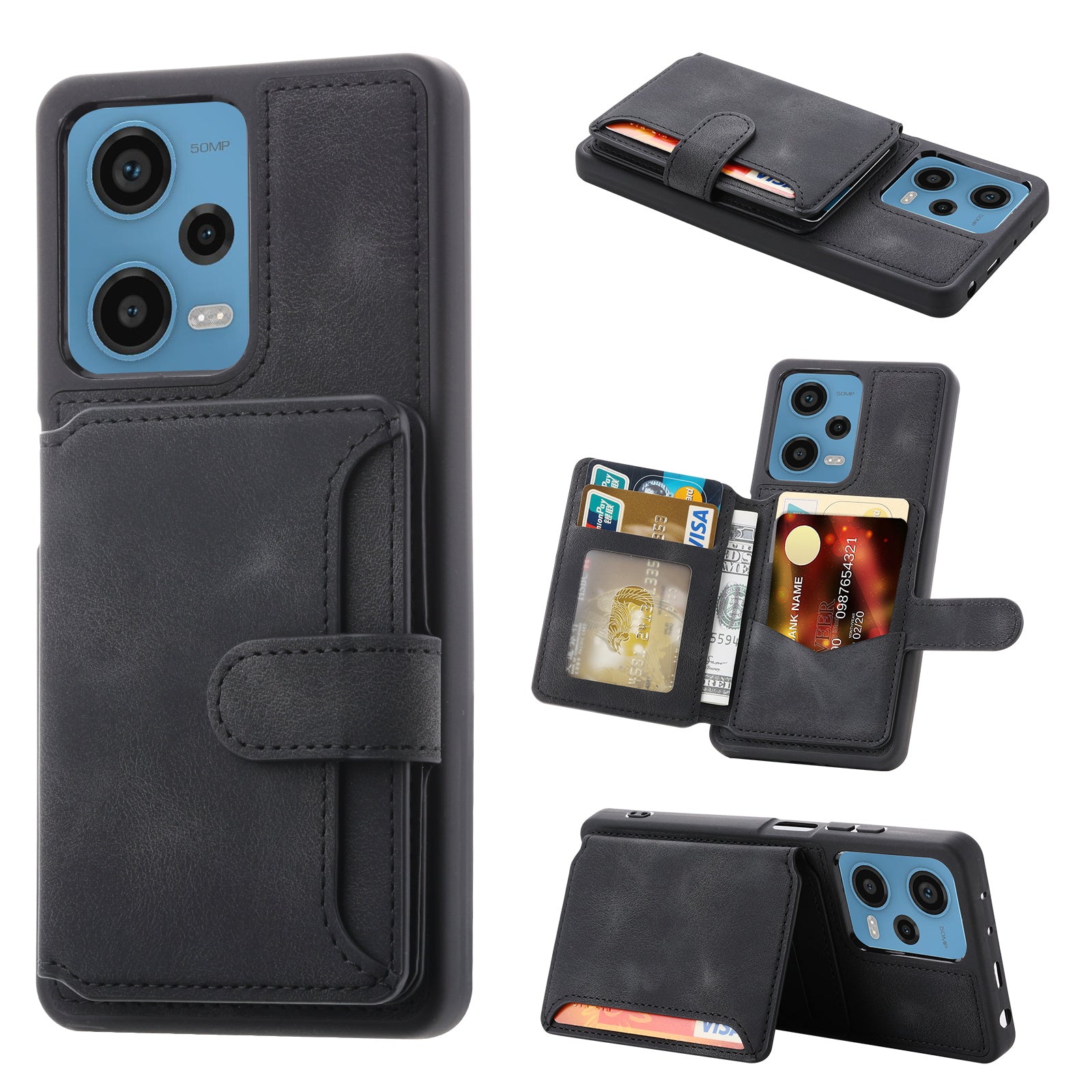 RFID Blocking Phone Case for Xiaomi Redmi Note 12 Pro 5G / Note 12 Pro Speed 5G / Poco X5 Pro 5G , Leather Coated TPU Wallet Kickstand Cover