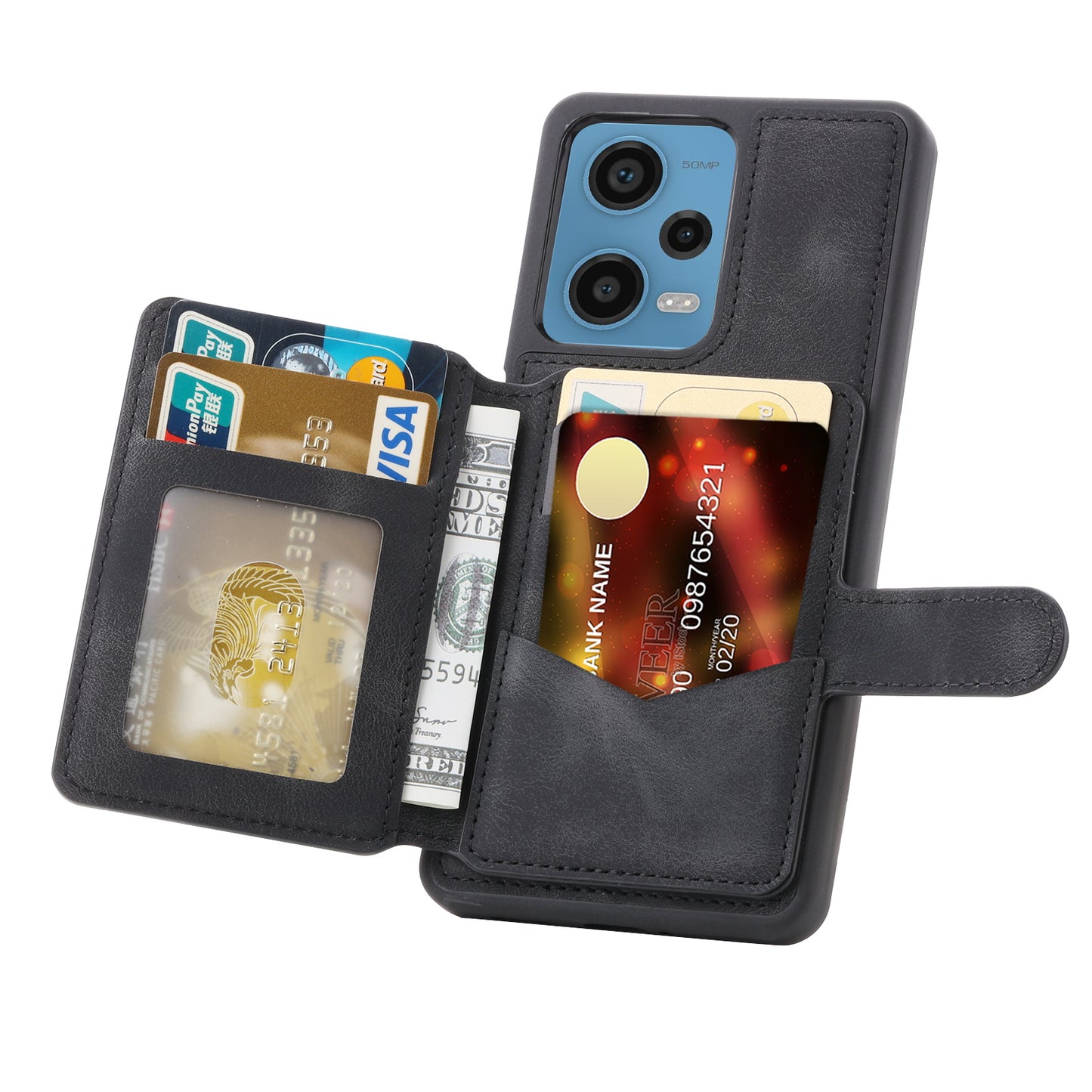 RFID Blocking Phone Case for Xiaomi Redmi Note 12 Pro 5G / Note 12 Pro Speed 5G / Poco X5 Pro 5G , Leather Coated TPU Wallet Kickstand Cover