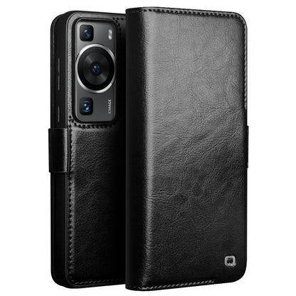 QIALINO For Huawei P60 Genuine Cow Leather Wallet Phone Case Stand Shockproof Folio Cover
