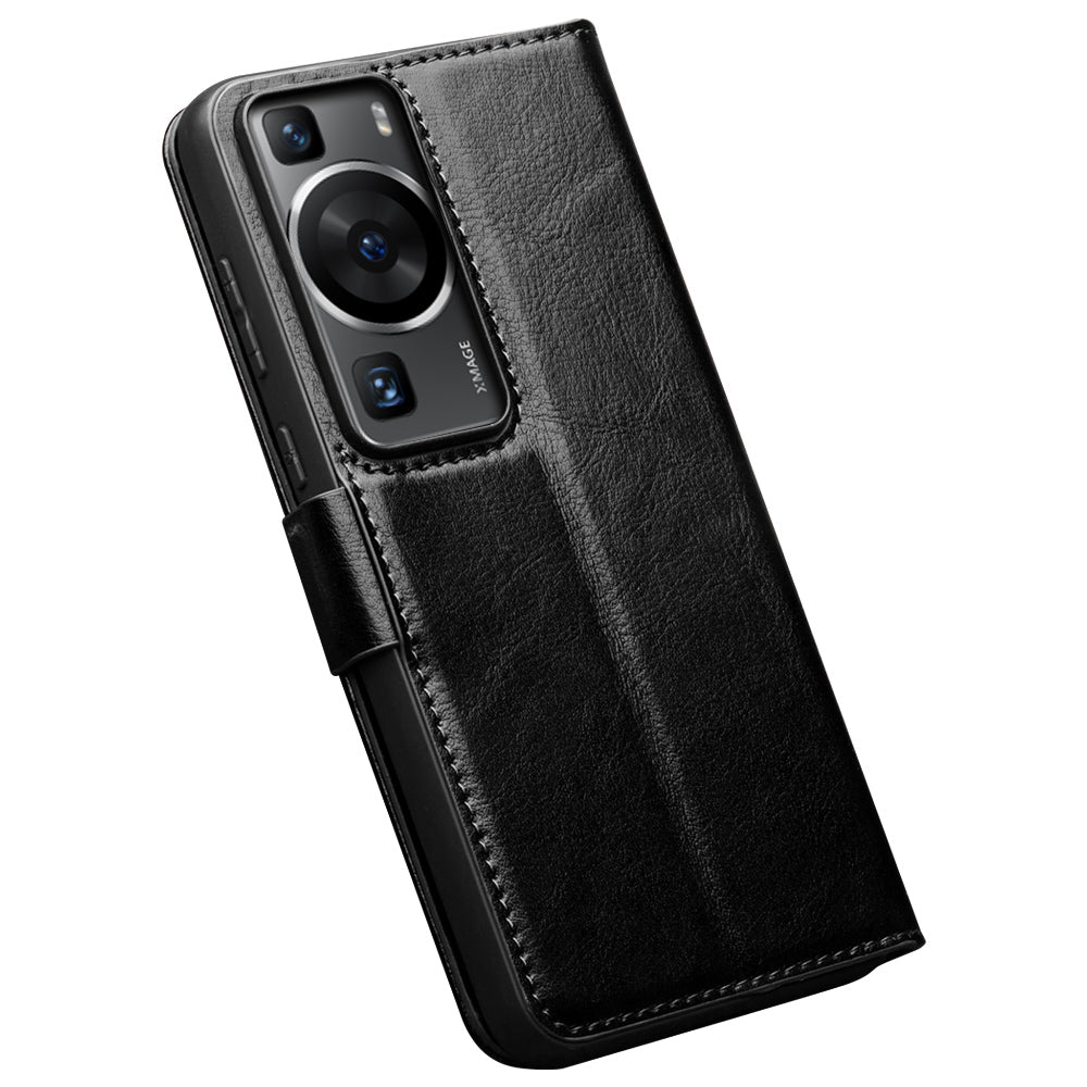 QIALINO For Huawei P60 Genuine Cow Leather Wallet Phone Case Stand Shockproof Folio Cover