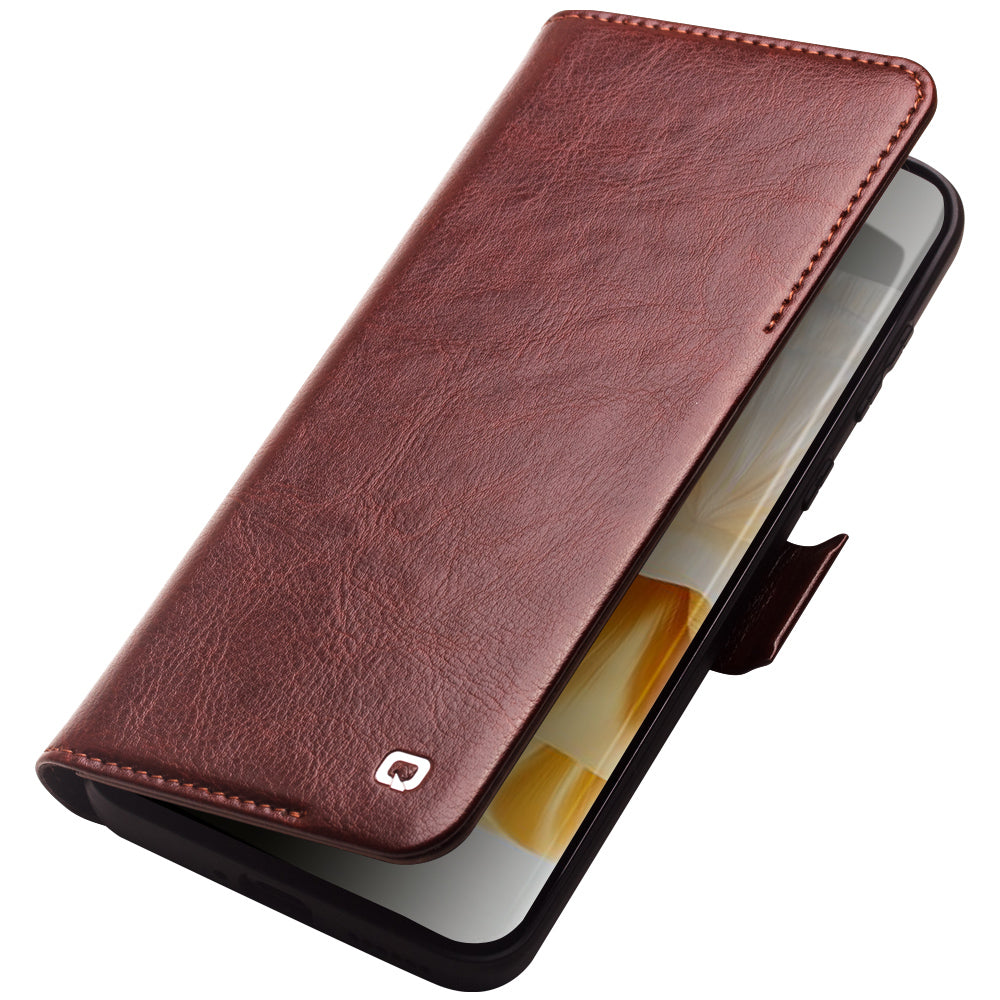 QIALINO For Huawei P60 Genuine Cow Leather Wallet Phone Case Stand Shockproof Folio Cover