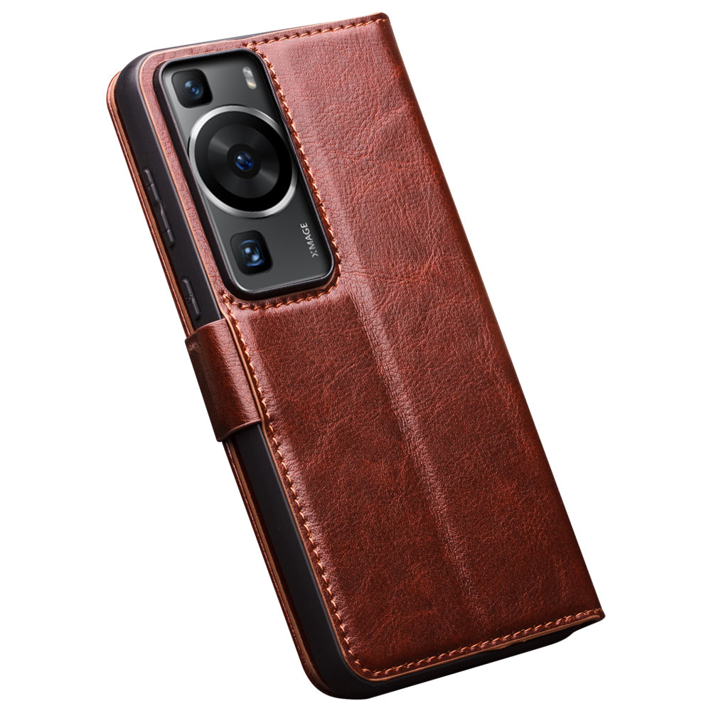 QIALINO For Huawei P60 Genuine Cow Leather Wallet Phone Case Stand Shockproof Folio Cover