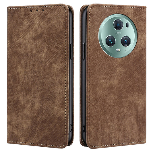 RFID Blocking Shell for Honor Magic5 Pro Fall Protection PU Leather Stand Wallet Phone Case Flip Cover