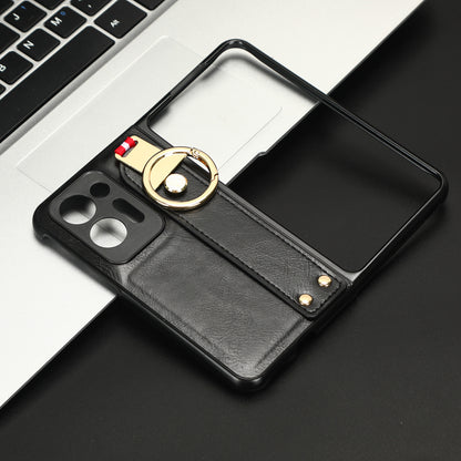 For Oppo Find N2 5G PU Leather Coated PC+TPU Phone Case Wristband Kickstand Shockproof Cover