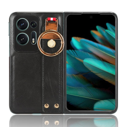 For Oppo Find N2 5G PU Leather Coated PC+TPU Phone Case Wristband Kickstand Shockproof Cover