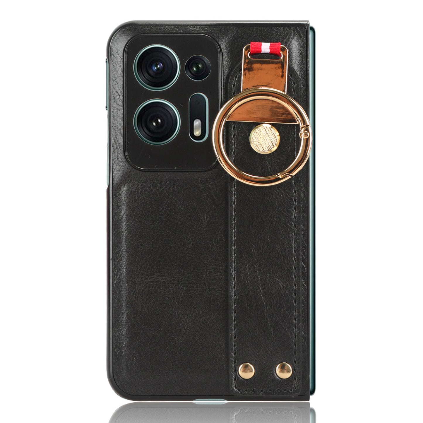 For Oppo Find N2 5G PU Leather Coated PC+TPU Phone Case Wristband Kickstand Shockproof Cover