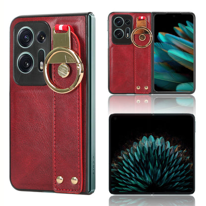 For Oppo Find N2 5G PU Leather Coated PC+TPU Phone Case Wristband Kickstand Shockproof Cover