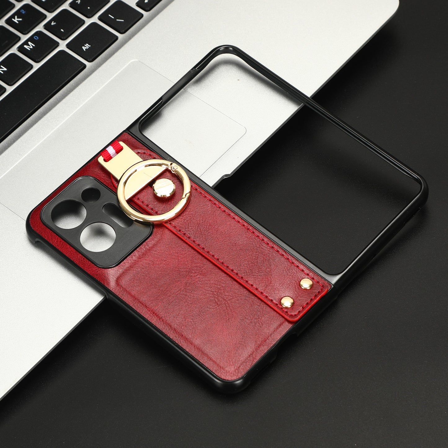 For Oppo Find N2 5G PU Leather Coated PC+TPU Phone Case Wristband Kickstand Shockproof Cover