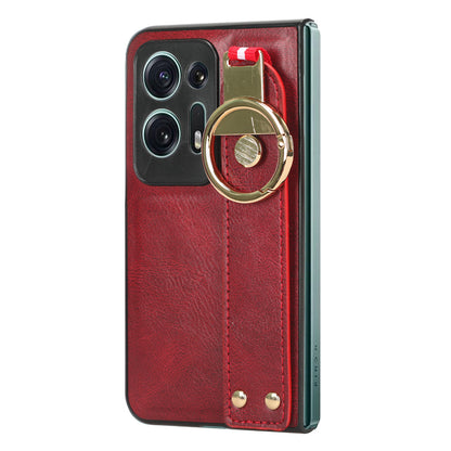 For Oppo Find N2 5G PU Leather Coated PC+TPU Phone Case Wristband Kickstand Shockproof Cover