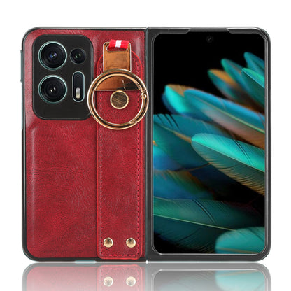 For Oppo Find N2 5G PU Leather Coated PC+TPU Phone Case Wristband Kickstand Shockproof Cover