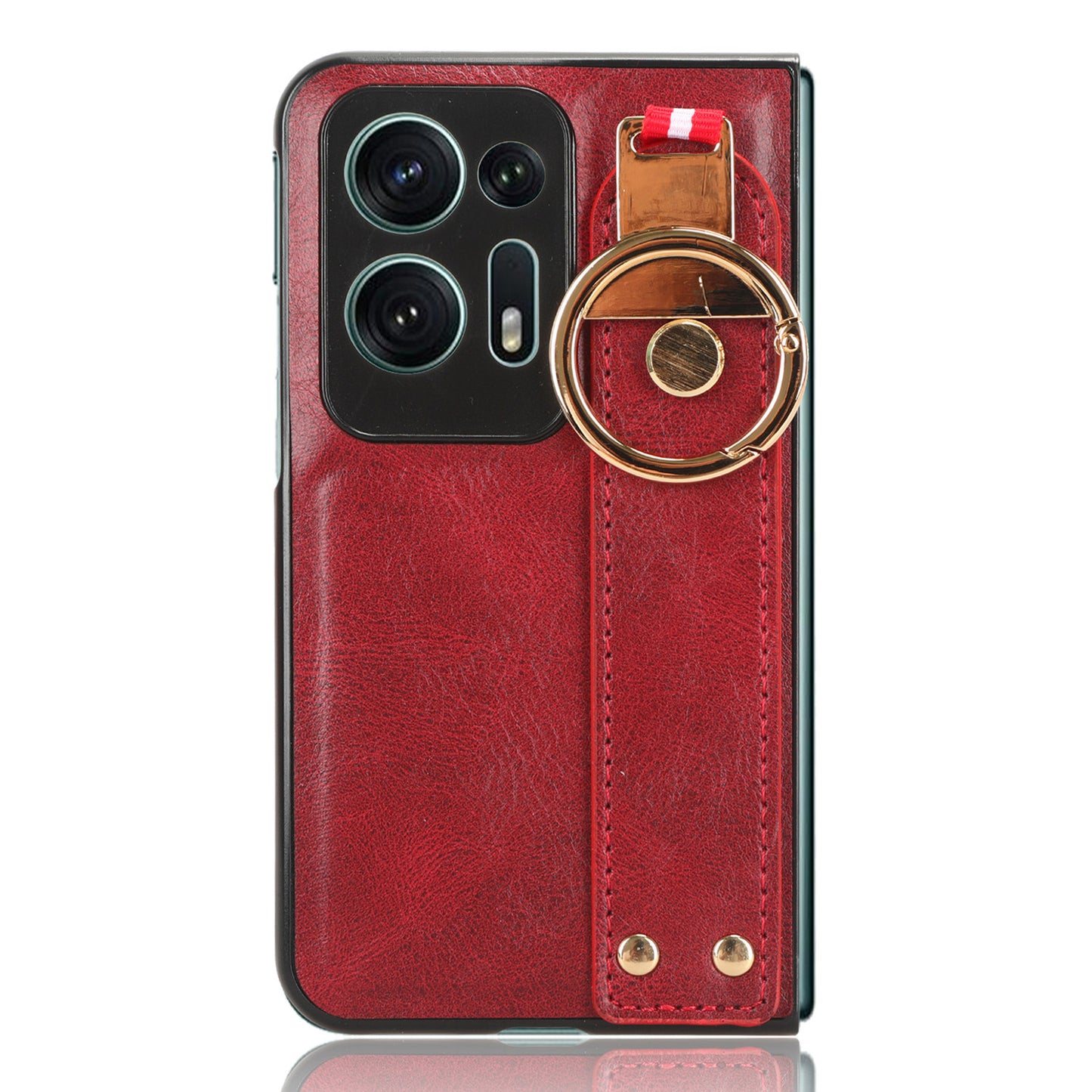 For Oppo Find N2 5G PU Leather Coated PC+TPU Phone Case Wristband Kickstand Shockproof Cover