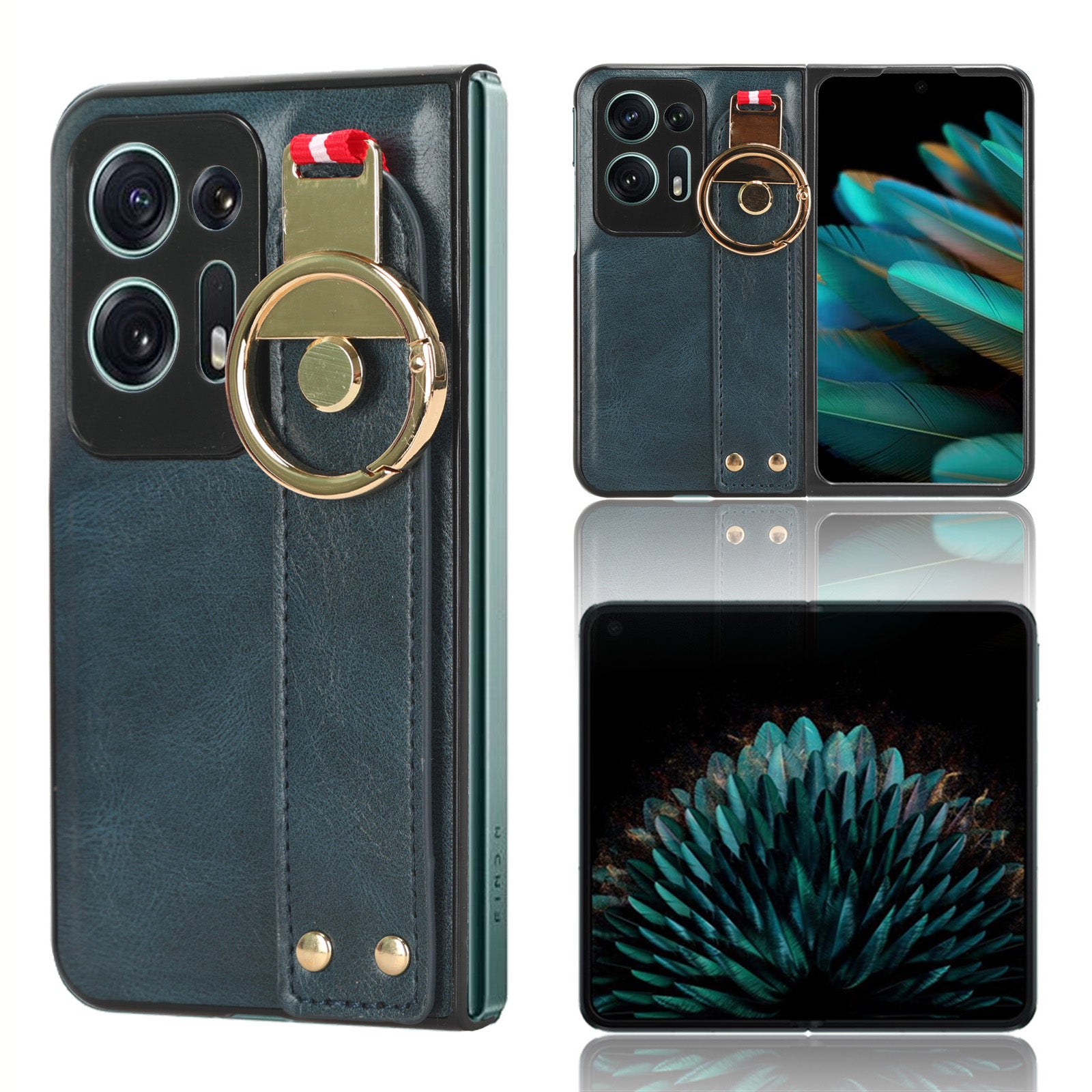 For Oppo Find N2 5G PU Leather Coated PC+TPU Phone Case Wristband Kickstand Shockproof Cover