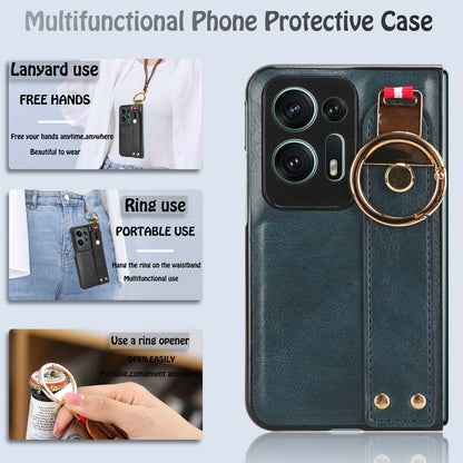 For Oppo Find N2 5G PU Leather Coated PC+TPU Phone Case Wristband Kickstand Shockproof Cover