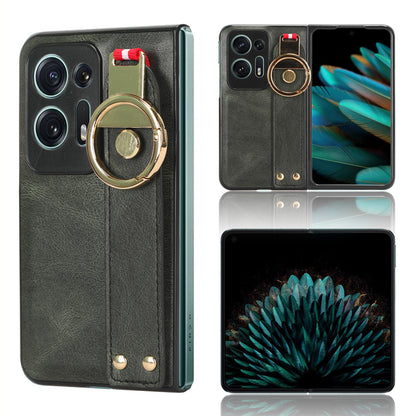 For Oppo Find N2 5G PU Leather Coated PC+TPU Phone Case Wristband Kickstand Shockproof Cover