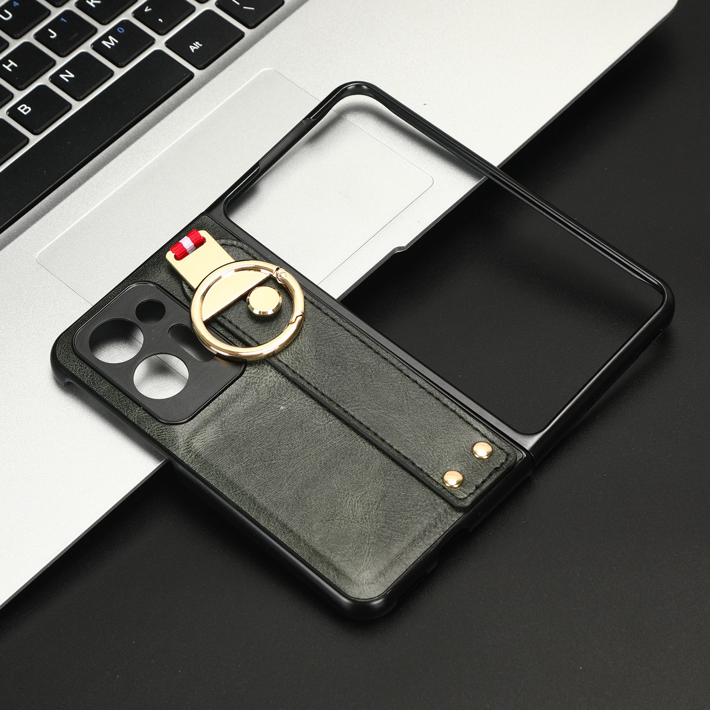 For Oppo Find N2 5G PU Leather Coated PC+TPU Phone Case Wristband Kickstand Shockproof Cover