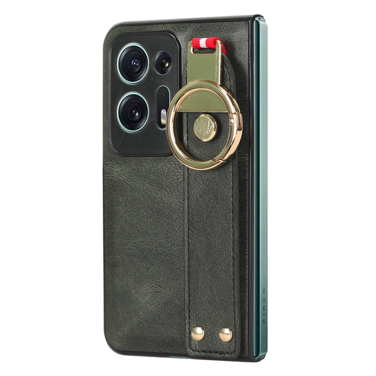 For Oppo Find N2 5G PU Leather Coated PC+TPU Phone Case Wristband Kickstand Shockproof Cover