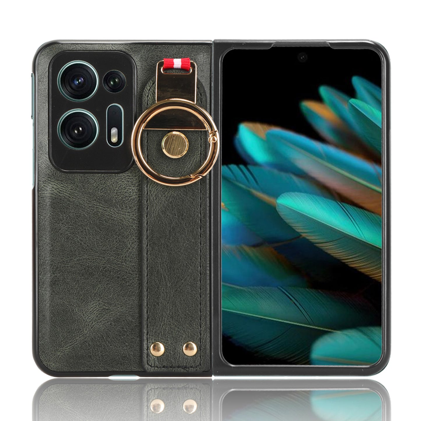 For Oppo Find N2 5G PU Leather Coated PC+TPU Phone Case Wristband Kickstand Shockproof Cover