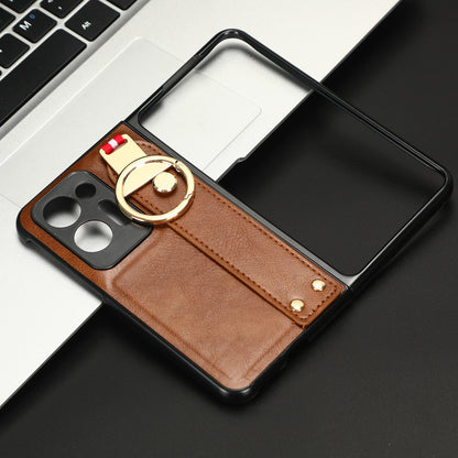 For Oppo Find N2 5G PU Leather Coated PC+TPU Phone Case Wristband Kickstand Shockproof Cover