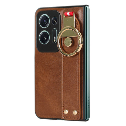 For Oppo Find N2 5G PU Leather Coated PC+TPU Phone Case Wristband Kickstand Shockproof Cover