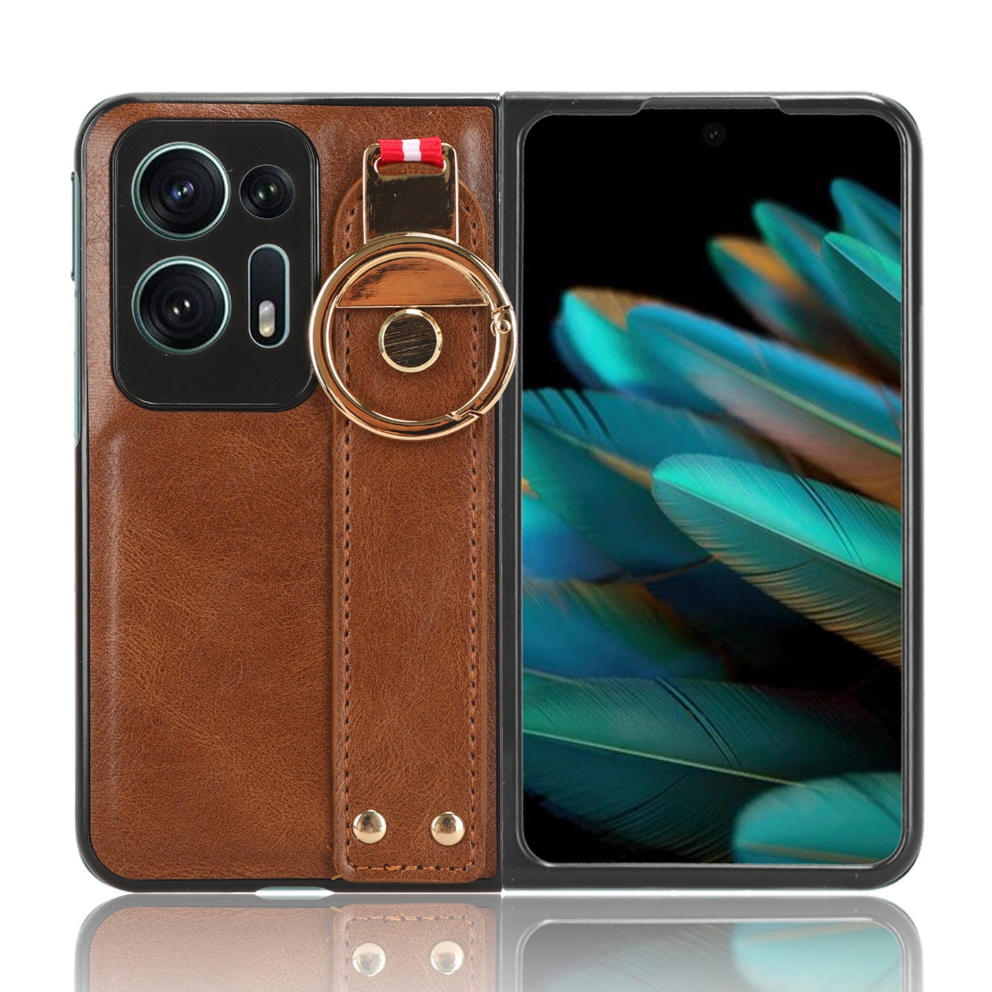 For Oppo Find N2 5G PU Leather Coated PC+TPU Phone Case Wristband Kickstand Shockproof Cover