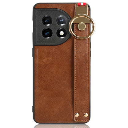 Wristband Kickstand Phone Cover for OnePlus 11 5G , Leather Coated PC+TPU Case with Neck Strap