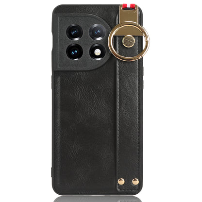 Wristband Kickstand Phone Cover for OnePlus 11 5G , Leather Coated PC+TPU Case with Neck Strap