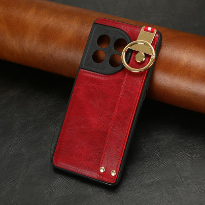 Wristband Kickstand Phone Cover for OnePlus 11 5G , Leather Coated PC+TPU Case with Neck Strap