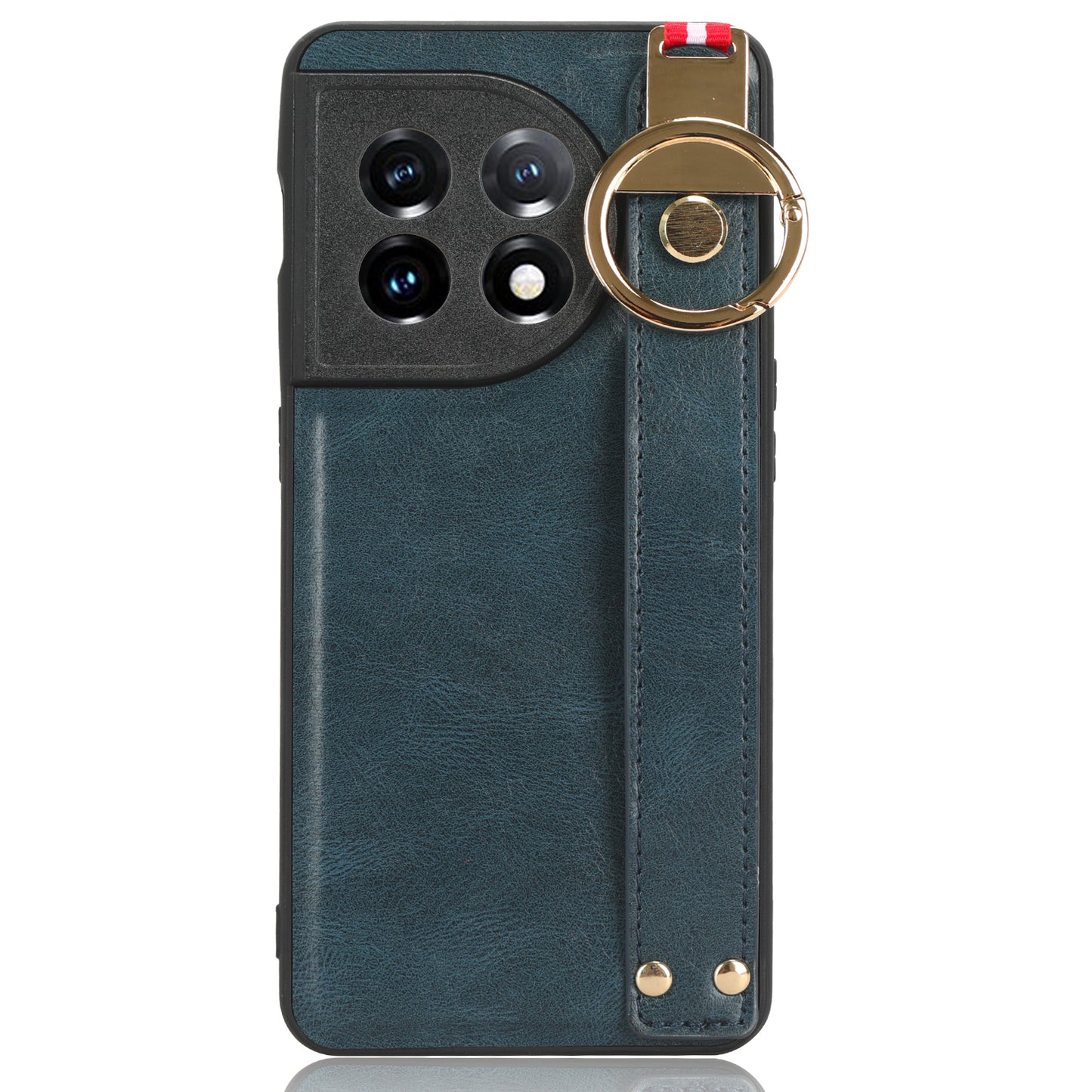 Wristband Kickstand Phone Cover for OnePlus 11 5G , Leather Coated PC+TPU Case with Neck Strap