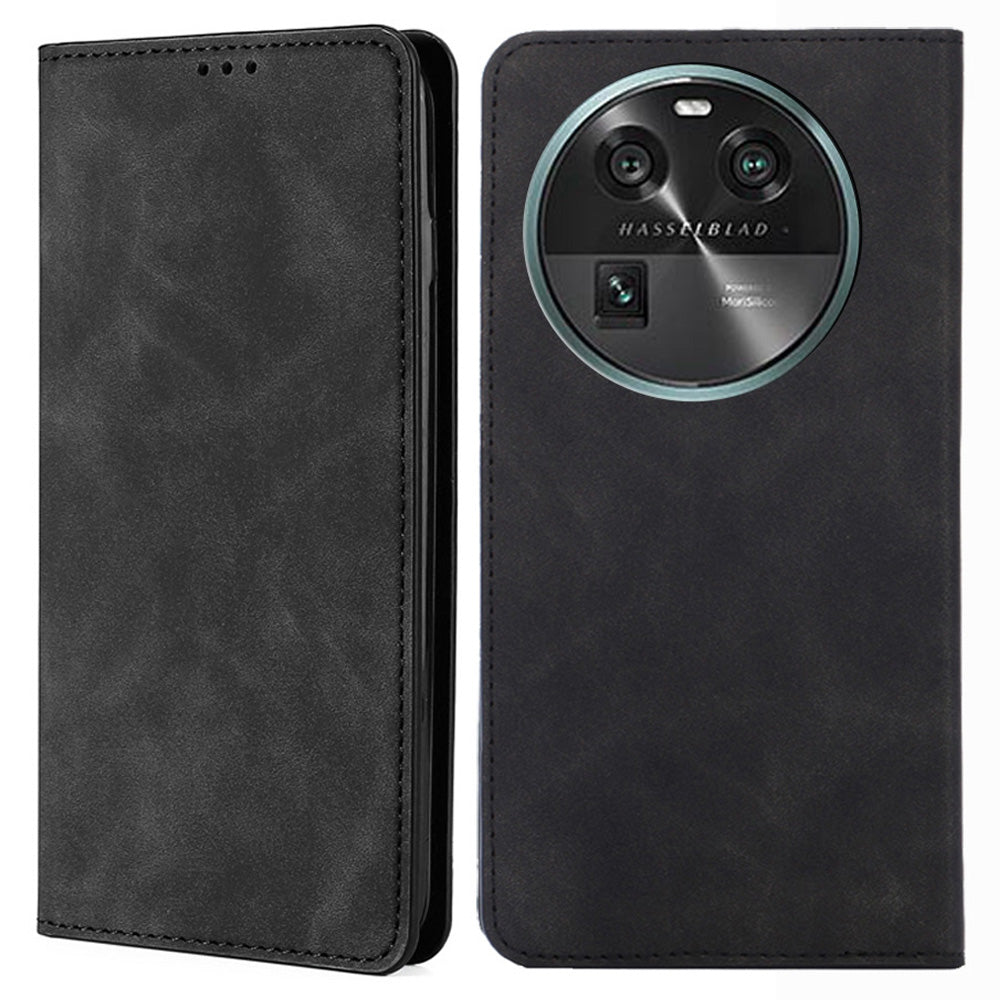 For Oppo Find X6 Skin-touch PU Leather Stand Phone Cover Card Holder Case