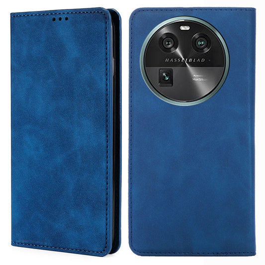 For Oppo Find X6 Skin-touch PU Leather Stand Phone Cover Card Holder Case