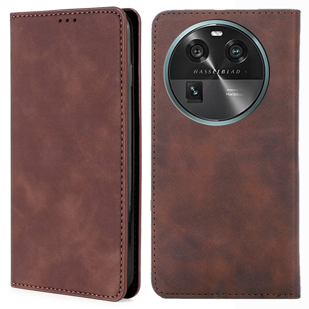 For Oppo Find X6 Skin-touch PU Leather Stand Phone Cover Card Holder Case