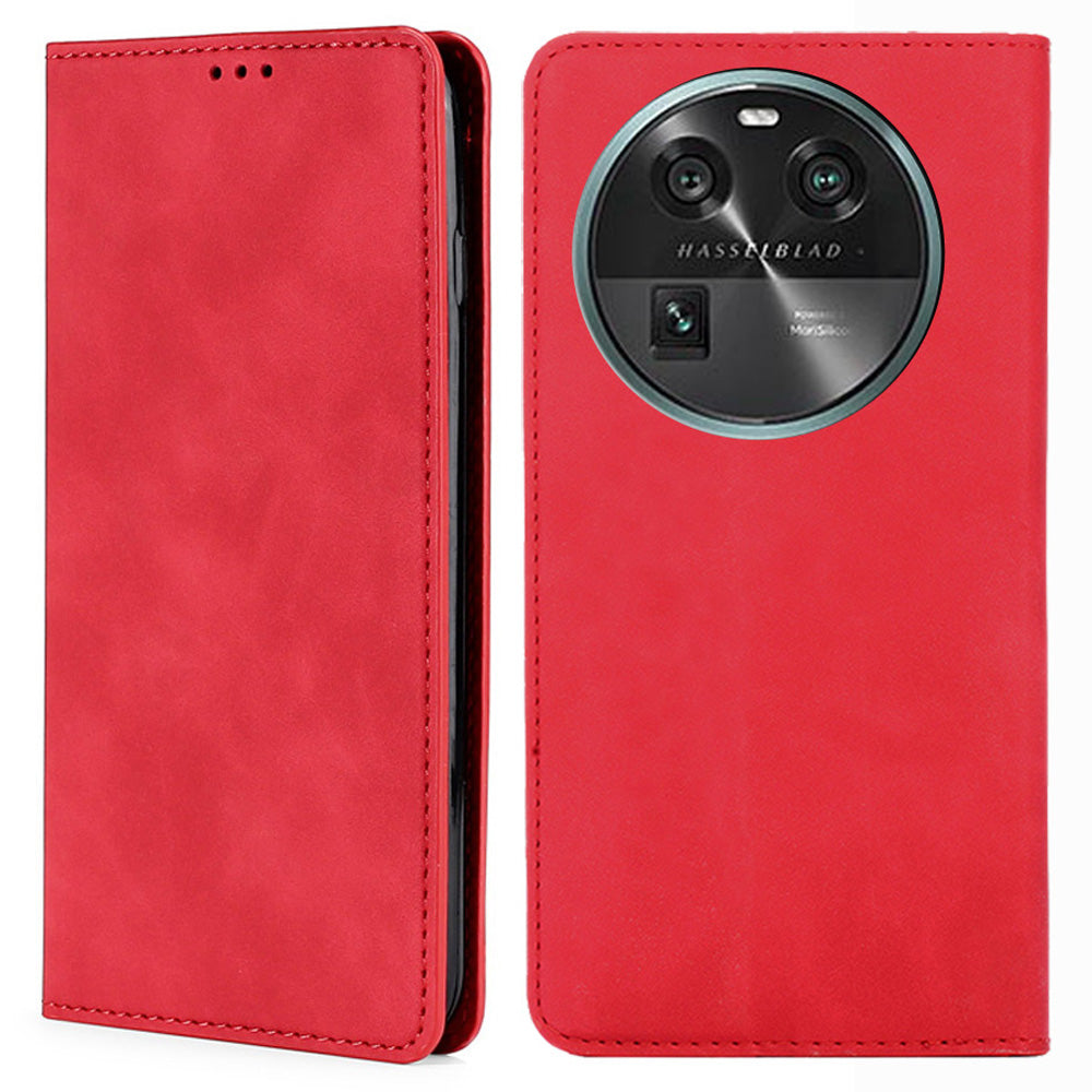 For Oppo Find X6 Skin-touch PU Leather Stand Phone Cover Card Holder Case
