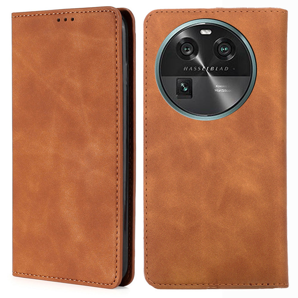 For Oppo Find X6 Skin-touch PU Leather Stand Phone Cover Card Holder Case