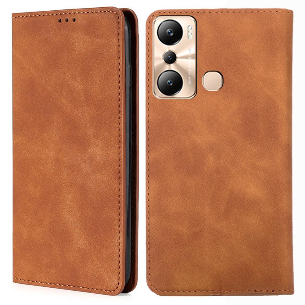 For Infinix Hot 20i 4G PU Leather Phone Case Stand Card Holder Skin-touch Cover