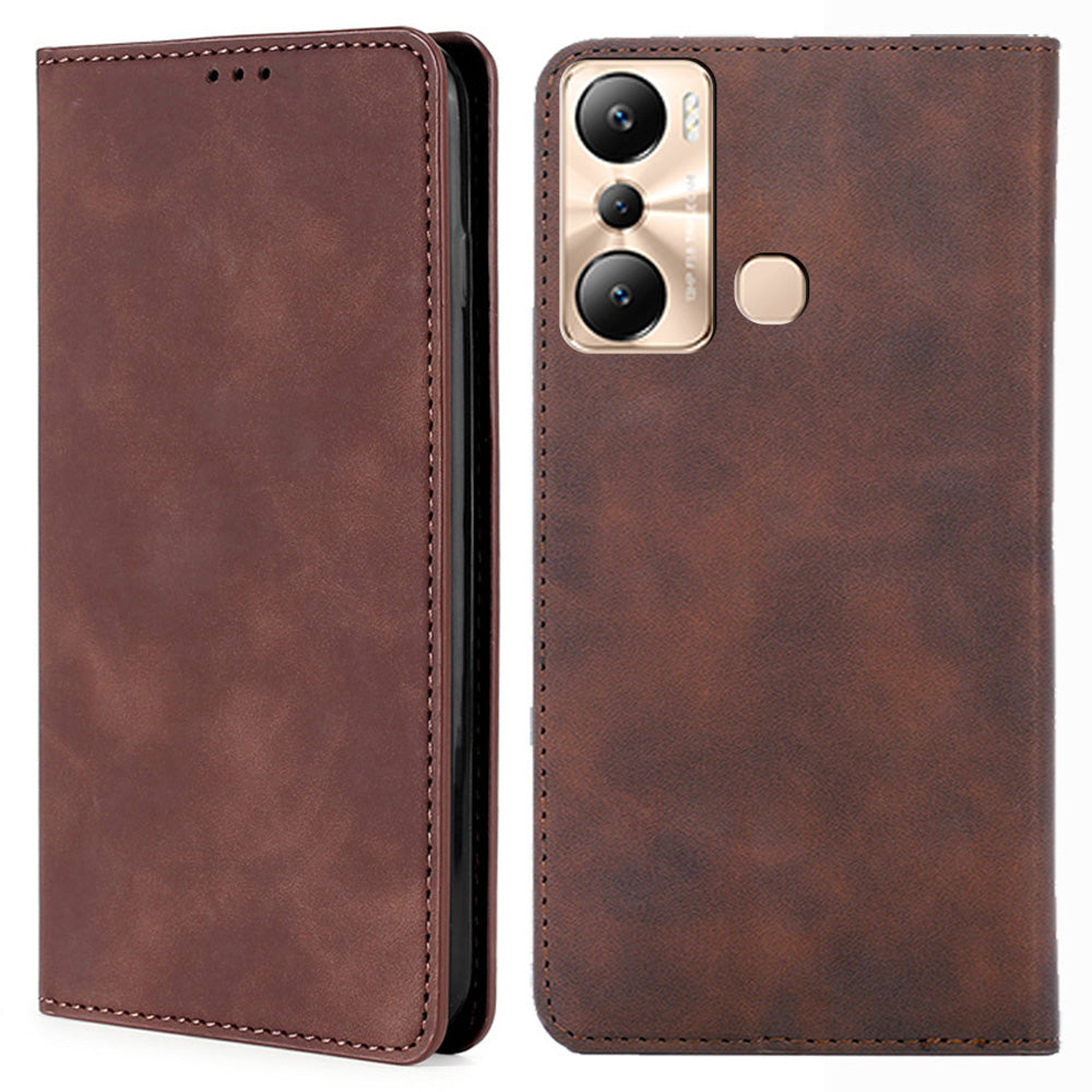 For Infinix Hot 20i 4G PU Leather Phone Case Stand Card Holder Skin-touch Cover
