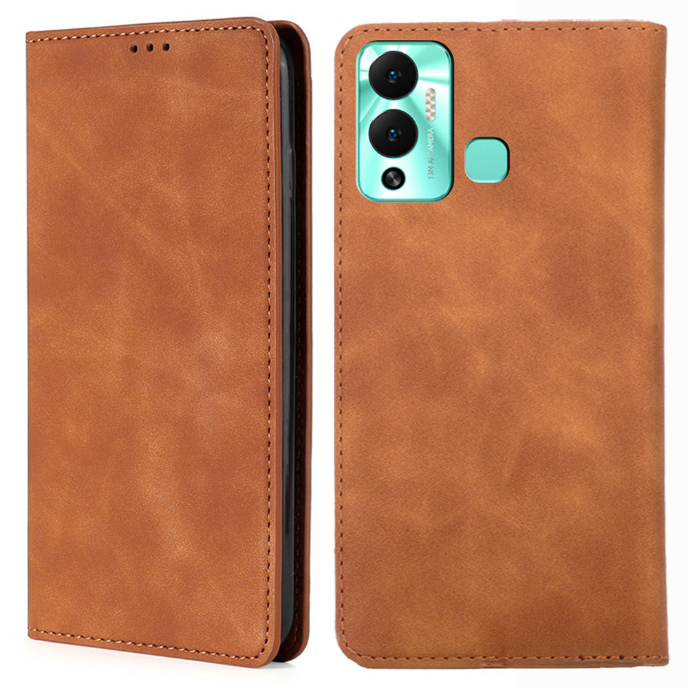 For Infinix Hot 12 Play 4G Card Holder Phone Stand Case Skin-touch PU Leather Phone Cover