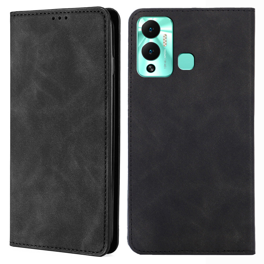 For Infinix Hot 12 Play 4G Card Holder Phone Stand Case Skin-touch PU Leather Phone Cover