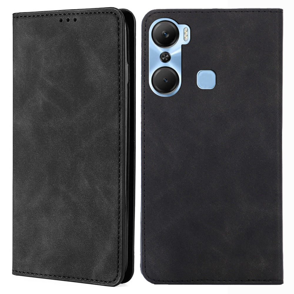 For Infinix Hot 12 Pro 4G Card Holder Phone Case Skin-touch Leather Stand Cover