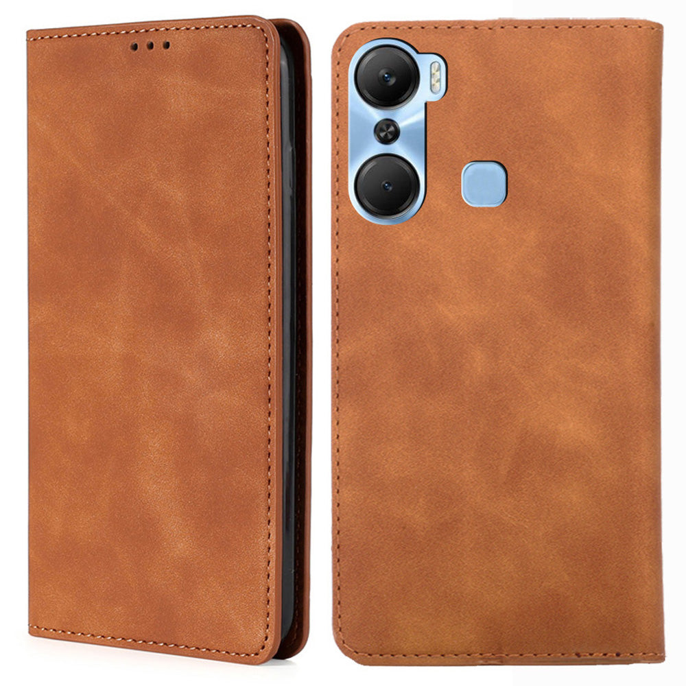 For Infinix Hot 12 Pro 4G Card Holder Phone Case Skin-touch Leather Stand Cover