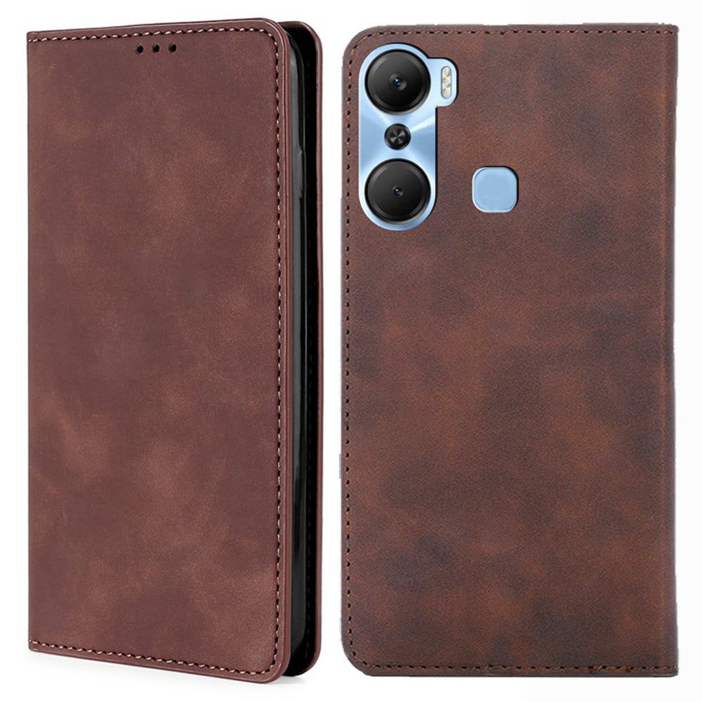 For Infinix Hot 12 Pro 4G Card Holder Phone Case Skin-touch Leather Stand Cover