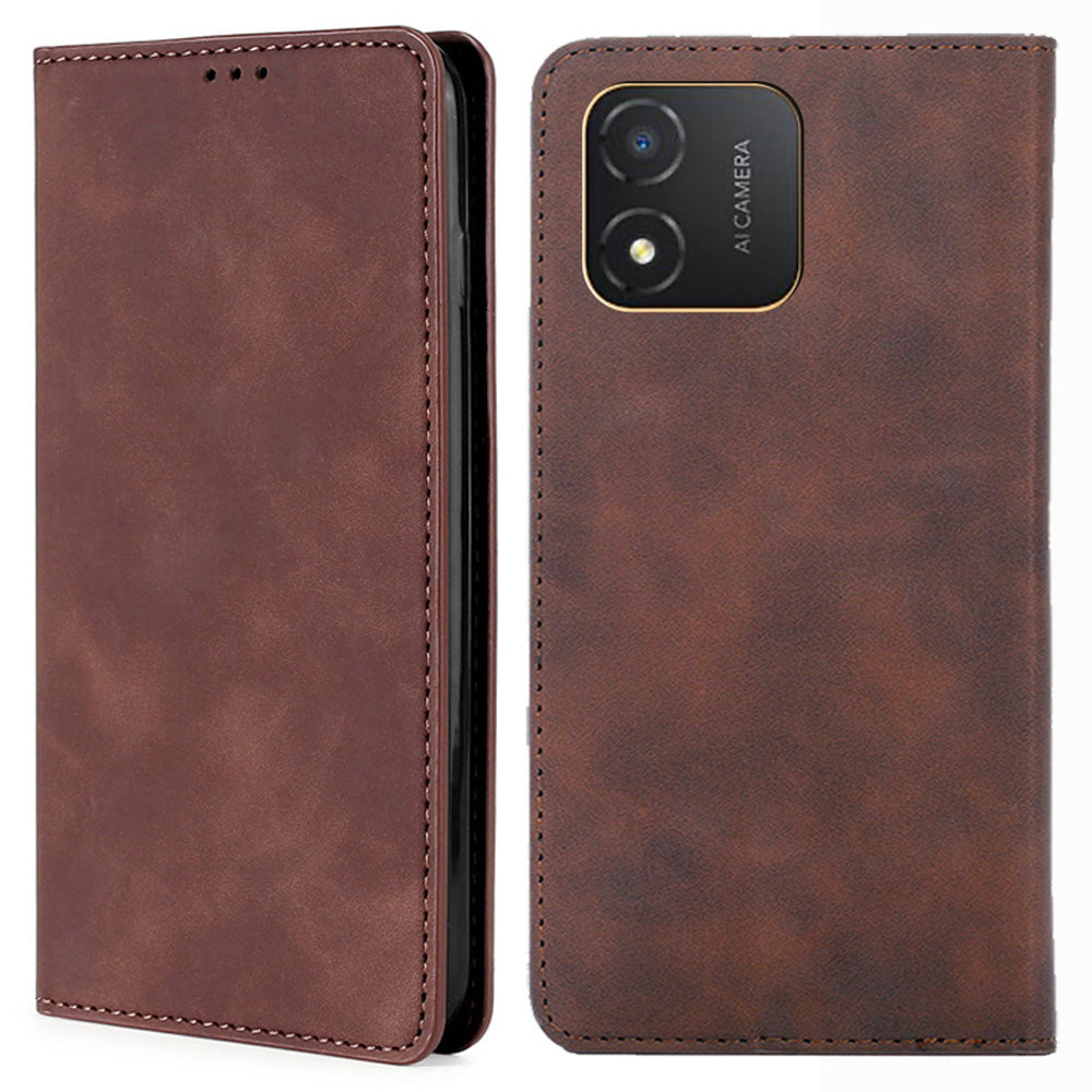 For Honor X5 4G Card Holder Scratch Resistant PU Leather Case Skin-touch Stand Mobile Phone Cover