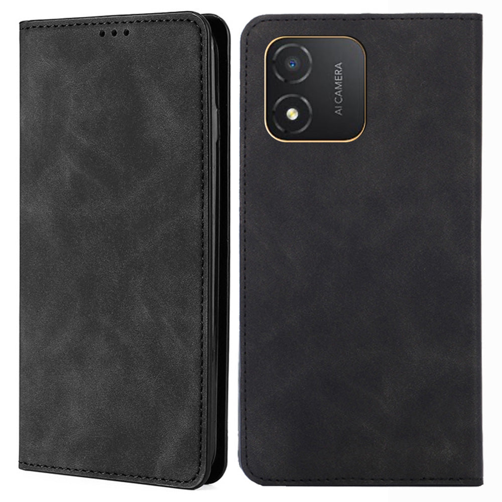 For Honor X5 4G Card Holder Scratch Resistant PU Leather Case Skin-touch Stand Mobile Phone Cover