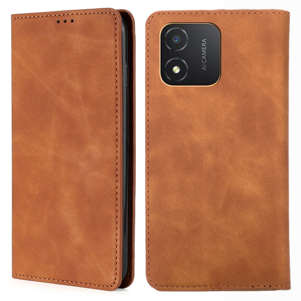 For Honor X5 4G Card Holder Scratch Resistant PU Leather Case Skin-touch Stand Mobile Phone Cover