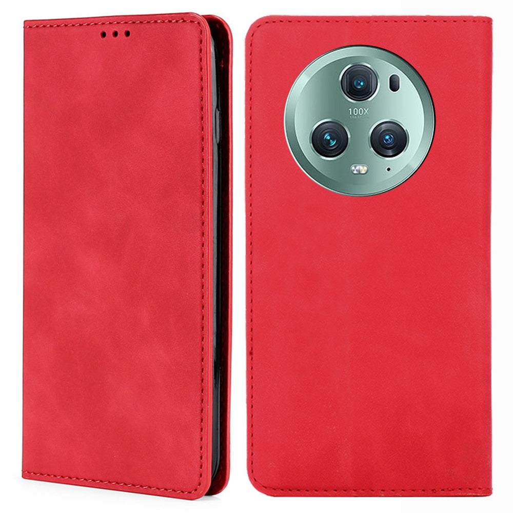 PU Leather Case for Honor Magic5 Pro Card Holder Skin-touch Stand Mobile Phone Cover