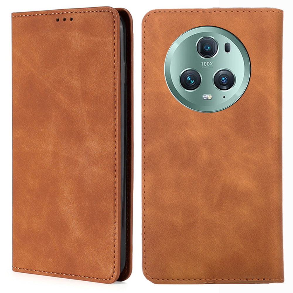 PU Leather Case for Honor Magic5 Pro Card Holder Skin-touch Stand Mobile Phone Cover