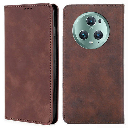 PU Leather Case for Honor Magic5 Pro Card Holder Skin-touch Stand Mobile Phone Cover