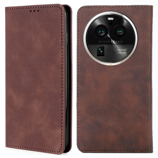For Oppo Find X6 Pro PU Leather Phone Stand Case Card Holder Skin-touch Smartphone Cover