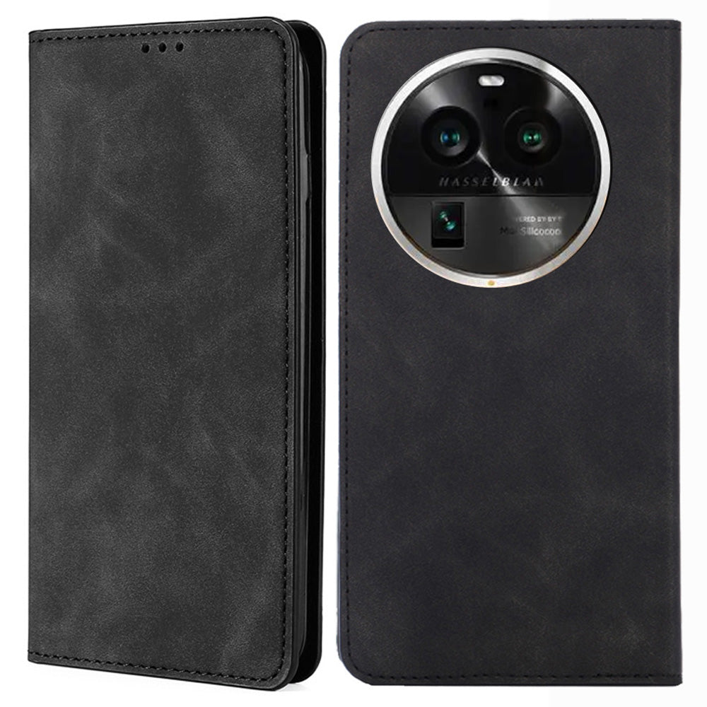 For Oppo Find X6 Pro PU Leather Phone Stand Case Card Holder Skin-touch Smartphone Cover